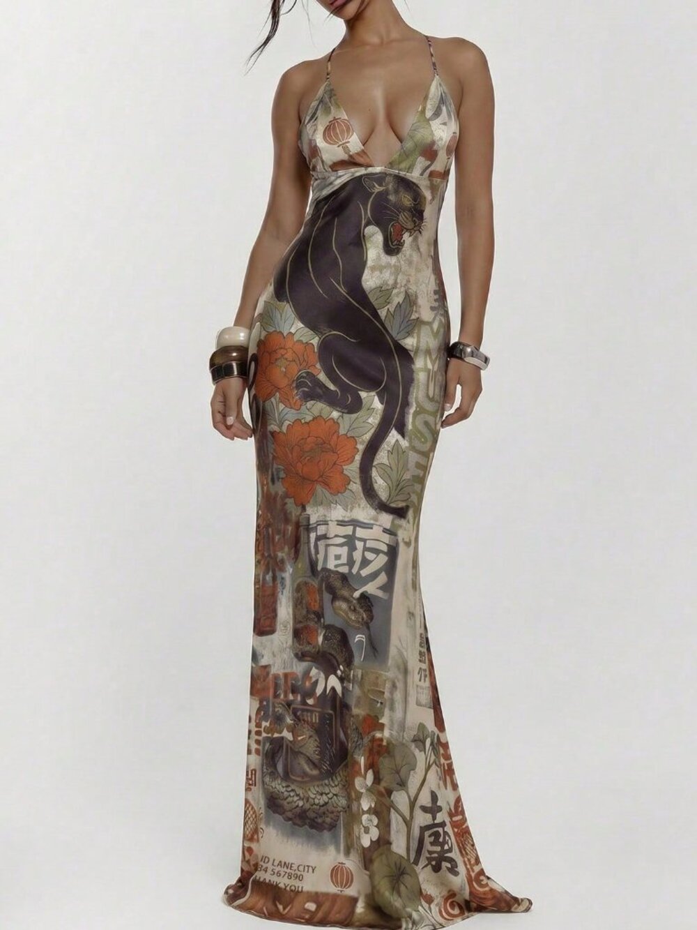 Brown Sexy Women's Lace Up Animal Print Maxi Dress - Picture 4 of 4